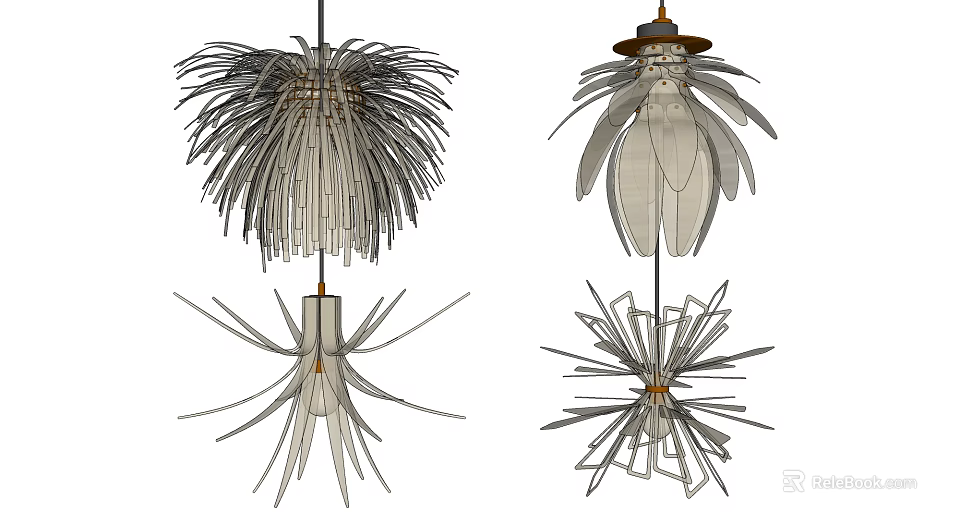 Unique Modern Abstract Chandeliers with Various Creative Metal Frame Designs 3d model