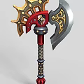 Tech Exhibition Hall Showcasing Intricate Decorative Weapon With Red Gold Silver Accents And Gemstone Details