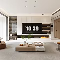Modern Living Dining Room Interior With Sofa Coffee Table TV Wall And Fireplace