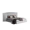 Double Bed With Textured Headboard Patterned Decorative Pillows And Gray Blanket Modern Design 3d model