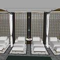Luxurious SPA Sauna Interior With Comfortable Seating Green Furniture And Curtains