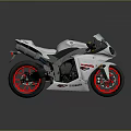 Stylish White Yamaha Sport Motorcycle With Red Rims And Reflective Surface Design