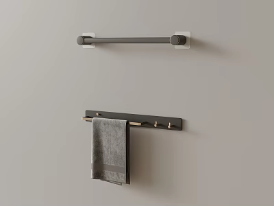 Wall Mounted Bathroom Towel Racks With Hanging Grey Towel And Hooks 3d model