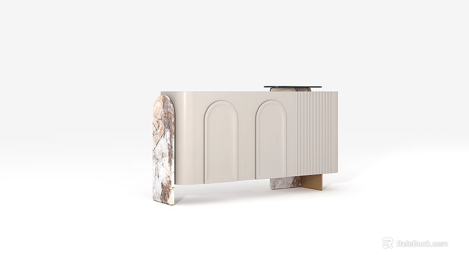 Elegant Modern Entryway Sideboard Cabinet With Beige Arched Doors And Marble Accents 3d model 