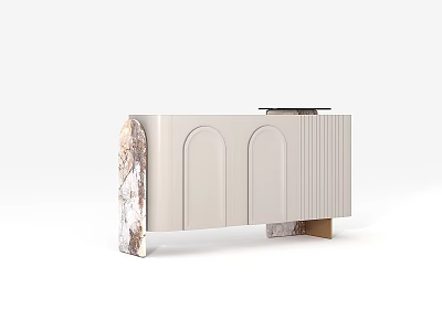 Elegant Modern Entryway Sideboard Cabinet With Beige Arched Doors And Marble Accents 3d model