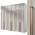Modern Wardrobe Design With Mirrored Panels Arched Patterns And Golden Handles 3d model