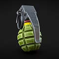 Green Textured Hand Grenade With Metal Safety Pin And Red Yellow Bands Design
