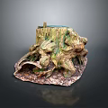 Natural Wooden Tree Stump Decor With Stone Base And Root Details