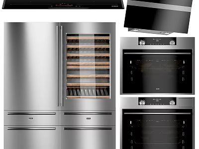 Modern Stainless Steel Refrigerator Freezer With Multi Door Design And Built In Wine Rack 3d model