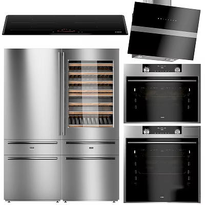 Modern Stainless Steel Refrigerator Freezer With Multi Door Design And Built In Wine Rack 3d model