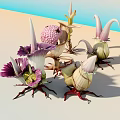 Unique Exotic Flowers with Purple White Petals Pink Spherical Structures Red Root Bases