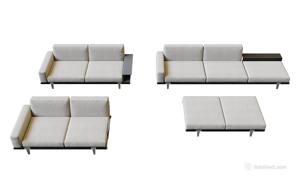 Modern Sectional Sofa Set Design With Light Upholstery And Metal Leg Modules 3d model