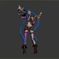 3D Fantasy Female Character With Blue Braided Hair Purple Pink Outfit Holding Weapon And Staff