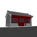 Ancient Chinese Traditional Building Featuring Grey Tile Roof Curved Eaves Red Door And Carved Windows