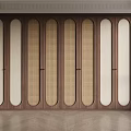 Modern Wooden Wardrobe Design With Multiple Arched Doors And Natural Wood Finish