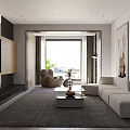 Modern Living and Dining Room Interior With Open Layout Sofa Coffee Table And Fireplace