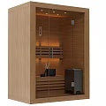 Modern SPA Sauna Room Interior With Wooden Walls Glass Door And Built In Lighting