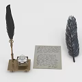 Vintage Quill Pen With Inkwell And Handwritten Letter On White Surface