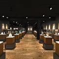 Cultural Center Interior With Well Lit Wooden Display Cabinets And Framed Artworks On Walls