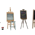 Wooden Easels With Paintings Drawing Boards And Art Supplies For Artists
