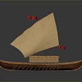 Ancient Wooden Boat Model With White Sail Red Flags And Oars