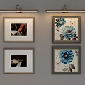 Modern Decorative Wall Lamp Mounted on Living Room Wall with Four Framed Paintings