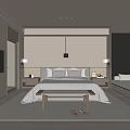 Hotel Guest Room With Modern Minimalist Design Bed Bench TV And Large Window