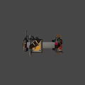 Tactical Weapons and Gear Display on White Circular Platform with Grenades Pouches and Signal Flares