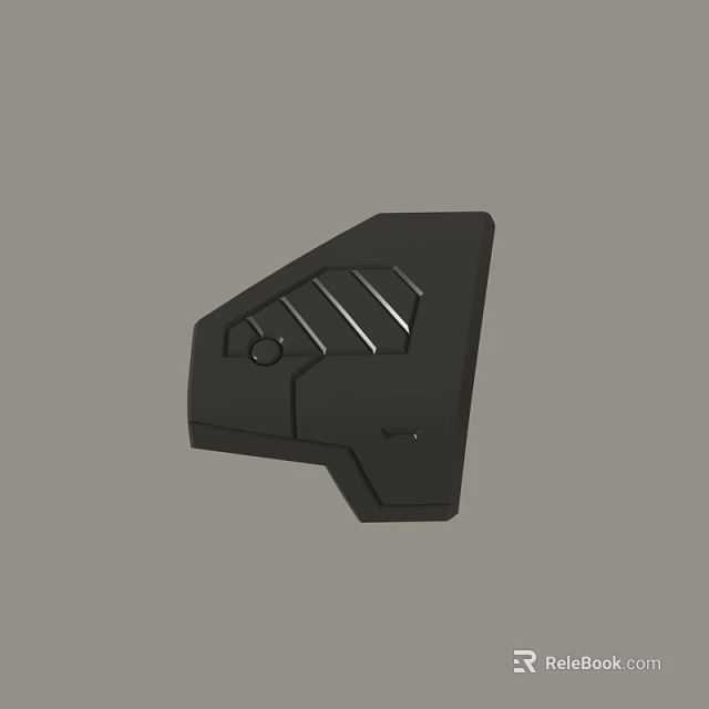 Black Irregular Shaped Object With White Lines And Circular Button On Surface 3d model 