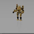 Yellow Mechanical Robot Character Standing With Weapon And Detailed Armor Design 3d model