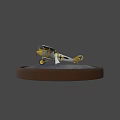 White And Yellow Model Airplane With Black Crosses On Round Gray Base