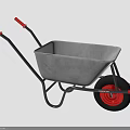 Gray Wheelbarrow With Black Metal Frame Red Handles And Single Rubber Wheel