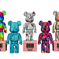 Decorative Ornament Set with Colorful BE@RBRICK Figurines on Pink Bases 3d model