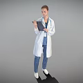 Woman Doctor Wearing White Coat Standing And Holding Clipboard Against Neutral Gray Background