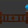 Scenery With Wooden Railing Square Pillars Diamond Shaped Decorations And Blue Lamp