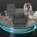 Stylish Modern Stools with Different Colors on Circular Display Platform Woman Sitting
