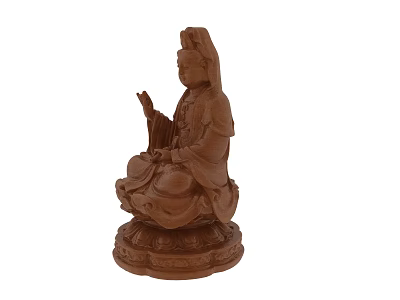 Traditional Wooden Kuan Yin Sculpture In Sitting Pose With Lotus Base 3d model