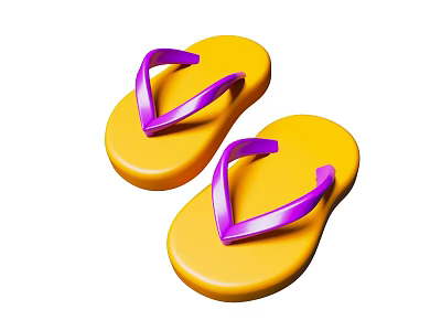 Yellow Flip Flops With Purple Straps And Flat Soles Design 3d model