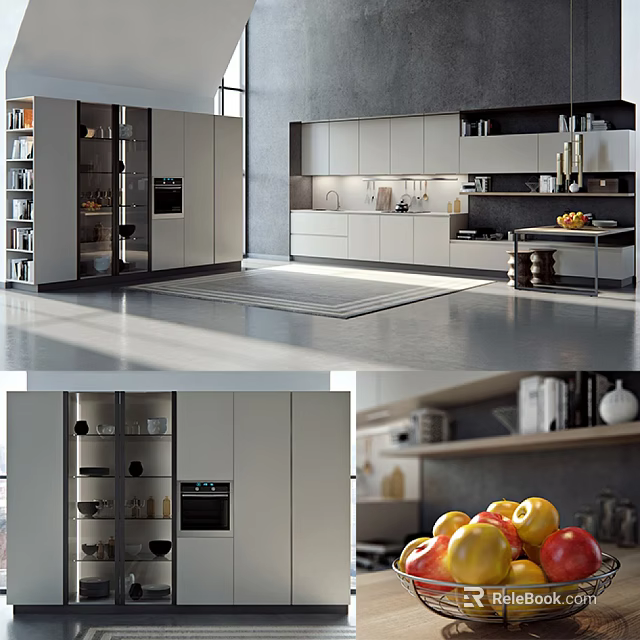 Modern Kitchen Interior Design With White Cabinets Island Counter And Appliances 3d model 