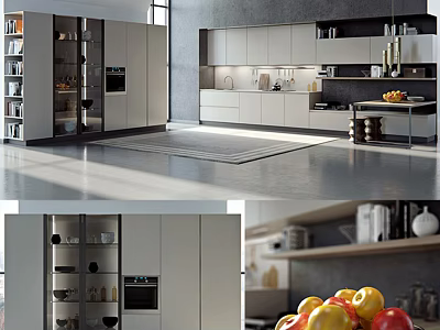Modern Kitchen Interior Design With White Cabinets Island Counter And Appliances 3d model