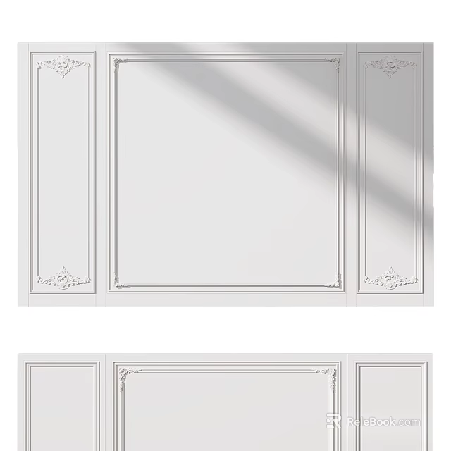 White Decorative Wall Panels With Intricate Line Frames And Ornamental Corners 3d model