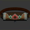 Brown Leather Crossbody Bag With Green Red Geometric Mask Design And Metal Buckle