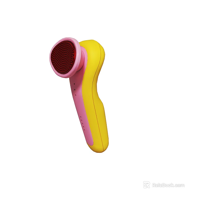 Handheld Electric Massager Device With Yellow Handle And Pink Red Head 3d model 