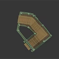 Curved Staircase Design With Green Railings Wooden Steps And Decorative Posts