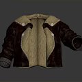Warm Brown Winter Coat With Beige Lining Buttons And Gray Cuff Trim 3d model