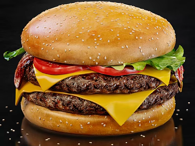 Juicy Double Patty Cheeseburger With Sesame Bun Fresh Lettuce And Tomato Slices 3d model