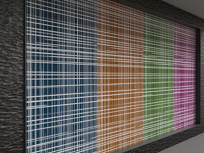 Multicolored Grid Like Partition For Modern Interior Decor With Blue Orange Green Pink Panels 3d model