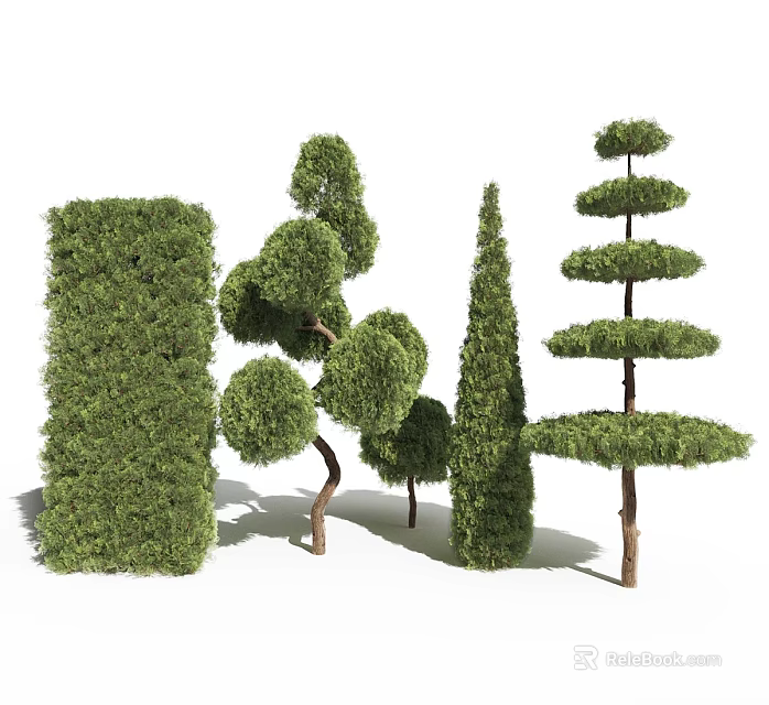 Topiary Trees With Various Trimmed Shapes And Lush Green Foliage For Garden 3d model 