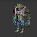 3D Detailed Muscular Crocodile Character With Blue Mechanical Armor Gear Standing Pose