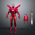 Iron Man 3D Model With Red And Gold Armor Back Wings And Accessories